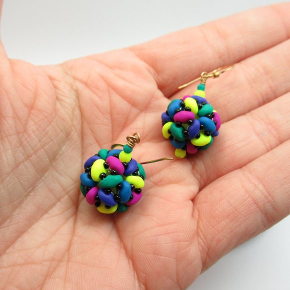 Neon Beaded Bead Earrings - Picture 1 of 9